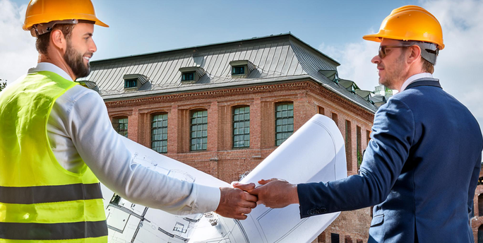 SGM-Experten prüfen die energetische Sanierungsmöglichkeiten eines denkmalgeschützten Gebäudes, um Effizienz und Denkmalschutz zu kombinieren.