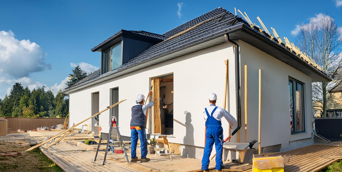 SGM-Fachkräfte bei der Sanierung einer älteren Fassade, um Qualität und Energieeffizienz zu gewährleisten.