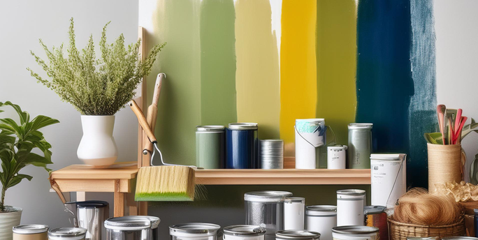 Präsentation umweltfreundlicher Farben und Materialien, die von SGM verwendet werden, um nachhaltige Malerarbeiten zu gewährleisten.