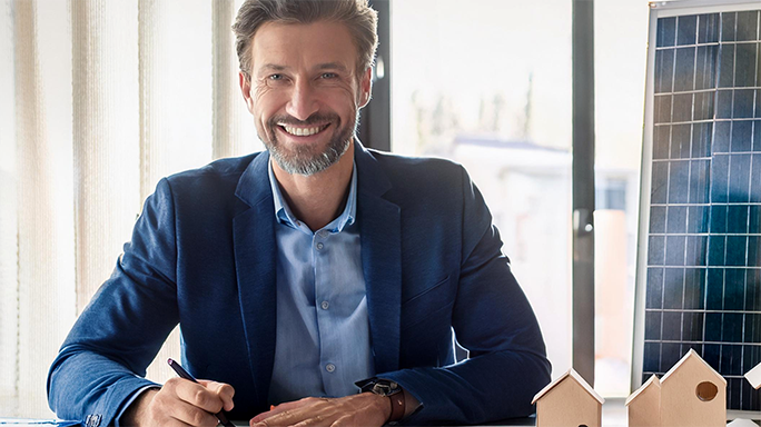 Geschäftlicher Smartphone-Nutzer im Büro mit optimaler Netzabdeckung